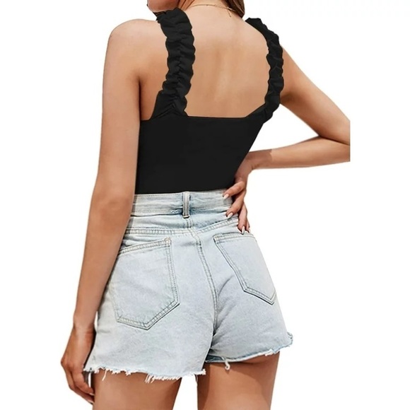 NWT MangoPop Square Neck Ruffle Strap Stretchy Tank Top Bodysuit - Picture 3 of 11